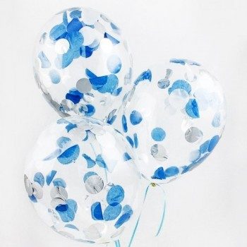 Латексные шары с конфетти — (синие, серебро, голубые)12″